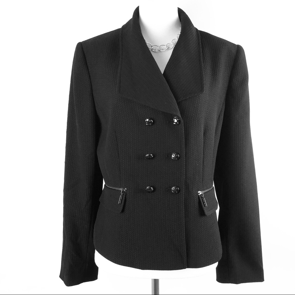 Tahari black cropped herringbone blazer - Picture 1 of 8